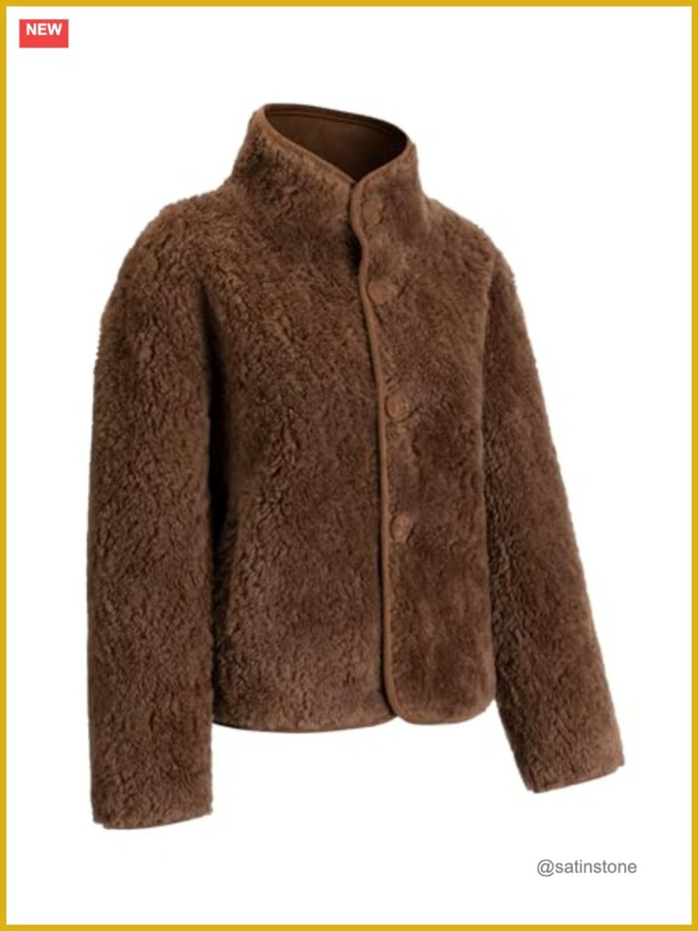 Reversible Faux Leather & Wool Jacket with Stand Collar, Long Sleeve, Zipper - Picture 2 of 6